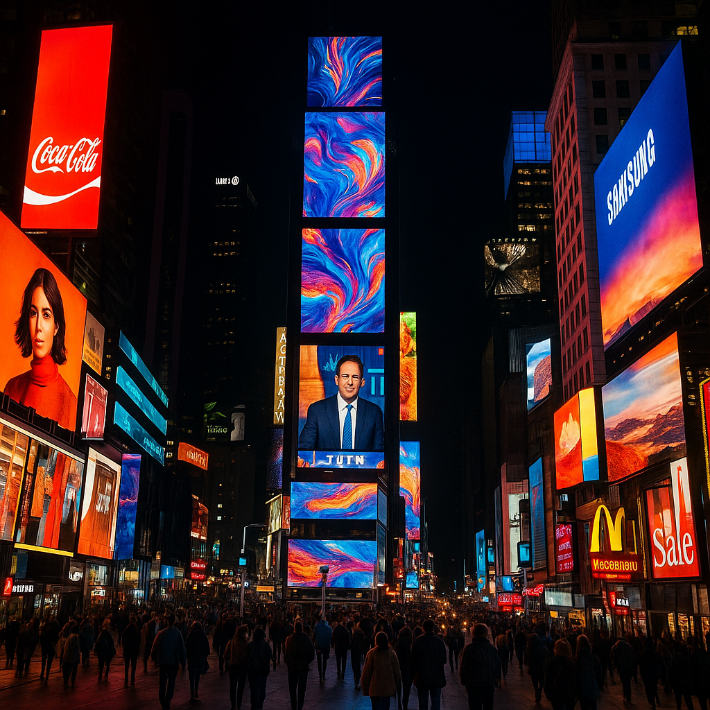 The Times Square led screens are a dazzling array of highdefinition digital displays that dominate the iconic New York City skyline showcasing vibrant advertisements artistic visuals and live broadcasts These massive screens strategically positioned